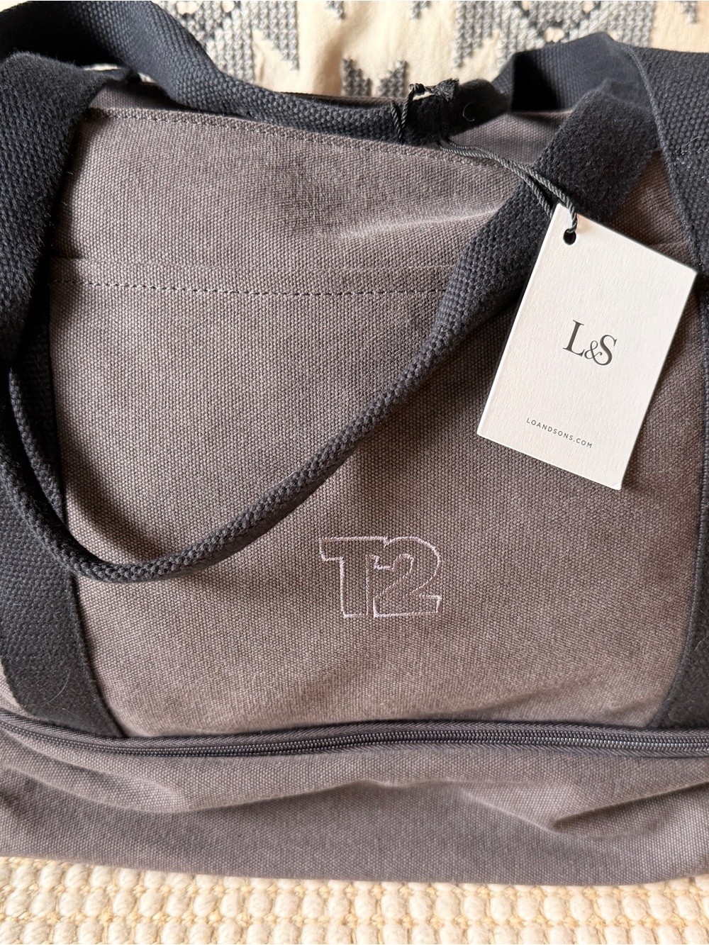 Taupe Canvas Duffel Bag - T2 Embroidered
